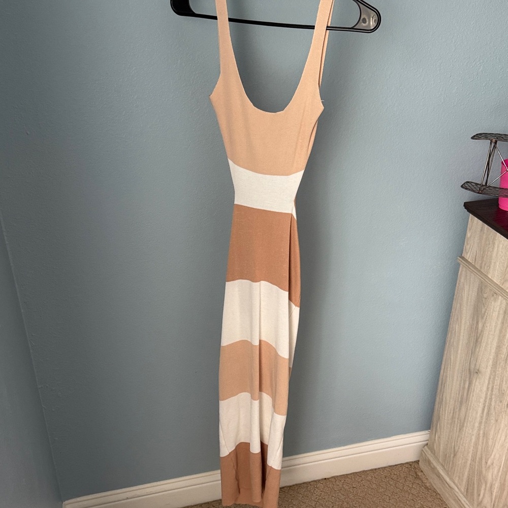 Tobi Tan and White Backless Dress